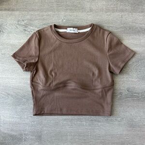 3/$40 Brown Ribbed Crop Top